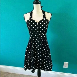 Field day black and white retro inspired polka dot halter dress in size medium